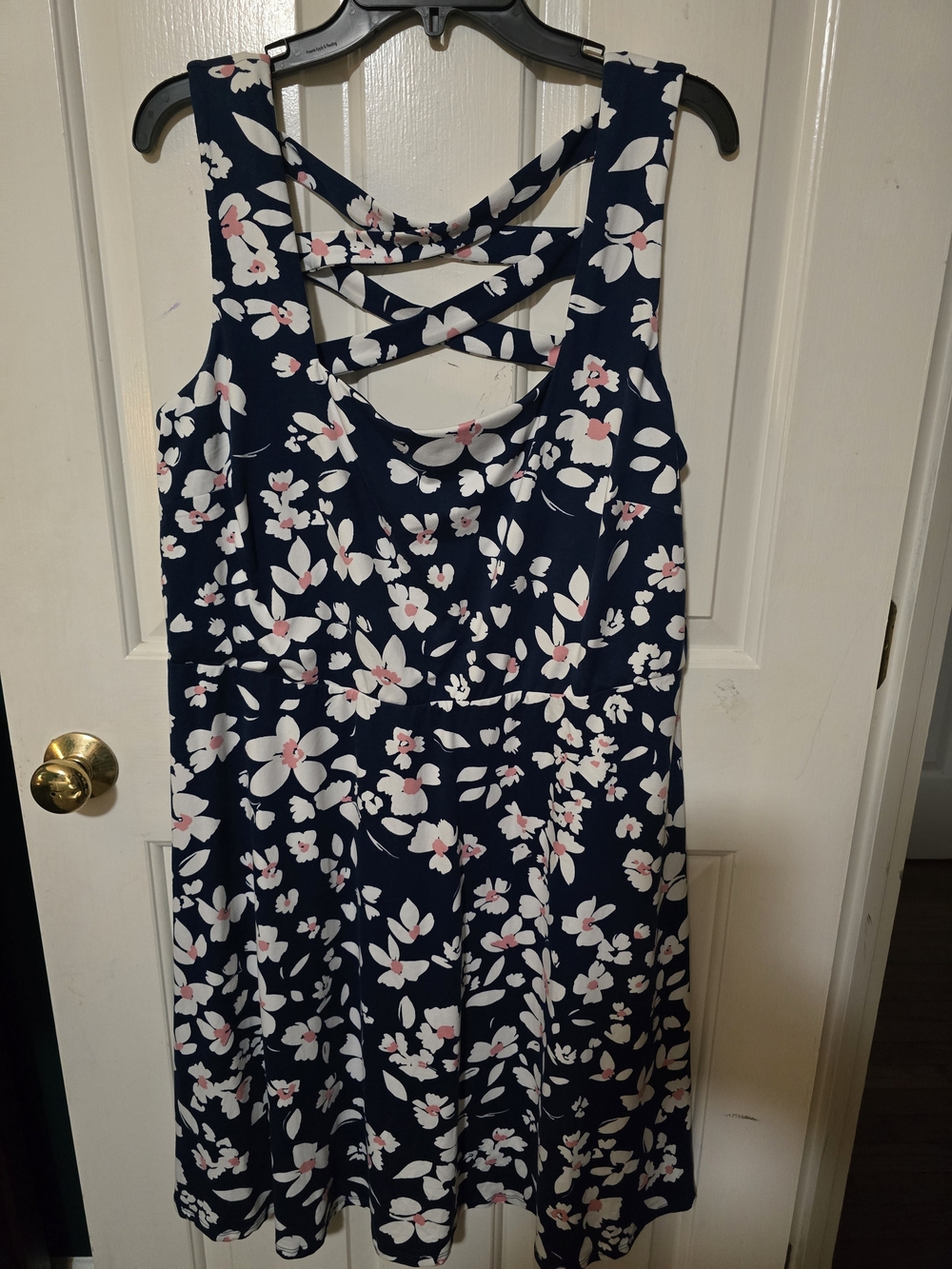 Floral Strappy Back Midi Dress - Navy, White & Pink